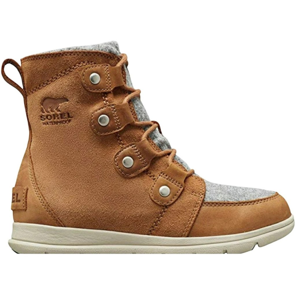 Sorel Explorer Joan Felt Wool Suede Waterproof Lace Boots Womens 8 Cognac Gray